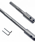 Two Piece Forstner Drill Bit Extension Kit with 4.5 and 7 Inch Extensions for Three Eighths Inch Shanks, set screws and hex key shown