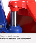 Heavy Duty Manual Pallet Truck Slams 8 Ton Loads With Rock Solid Hydraulic Power highlighted thickened main rod detail.