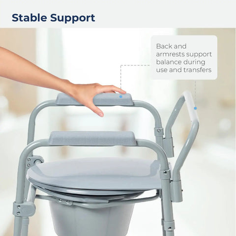 Foldable Steel Bedside Commode Chair 3 In 1 Raised Toilet Seat And Bathroom Safety Frame Featuring Pretty Dang Sturdy 350 Lb Capacity Portable Gray Commode For No Sweat Recovery