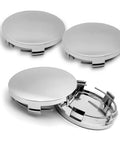 Heavy Duty Silver Wheel Center Caps Four Pack For Cars Trucks Suv Sedan Featuring Durable Abs Snap In With Reinforced Steel Rims and Lock Tight Fit to Block Road Grime and Keep Your Rig Lookin Fresh On The Road Daily - shiny rounded caps with reinforced edges.