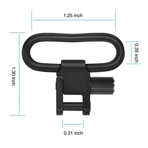 Rock Hard Rifle Sling Swivels 1.25 Inch QD Two Point Mount crafted from aircraft aluminum and steel, matte black finish, close-up view.