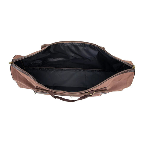 Open view of Built To Rock 48 Inch Drum Hardware Battle Bag Vintage Water Resistant Duffle with spacious interior.