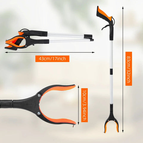 Two Pack 32 Inch Foldable Lightweight Grabber Reacher Tool For Elderly With 360 Degree Rotating Head And Wide Jaw For Trash Pickup And Easy Reach Orange