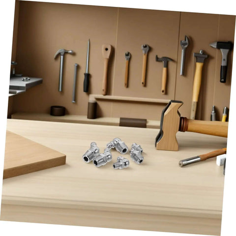 Upgrade Your Rig With This Badass 30 Piece Stainless Steel Zerk Fitting Kit Heavy Duty Grease Nipples Perfect For Auto Farm And Industrial Maches Keeping Things lubed Up Is A Total Breeze. stainless steel grease nipples on workbench