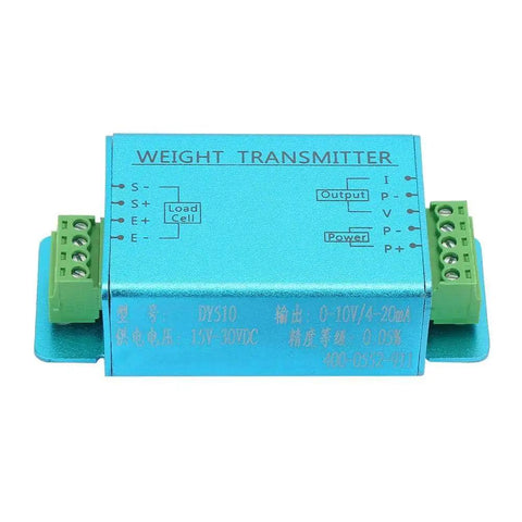 Heavy Duty Load Cell Amplifier And Weight Transmitter For 4 To 20mA And 0 To 10V Outputs With Quick Signal Boost Easy Setup And Precise Sensing Workhorse Reliability For Industrial Scales blue metal module with green terminal blocks