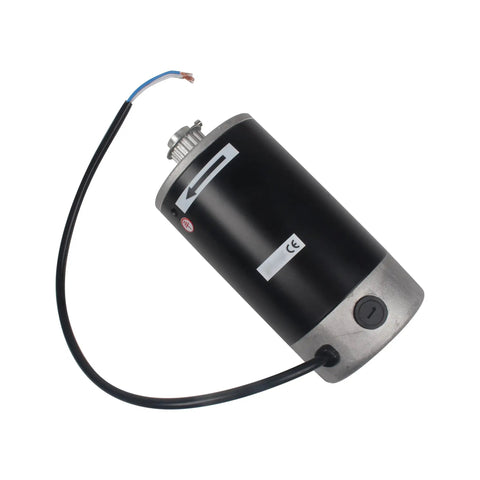 Premium Brushed DC Motor Designed For Mini Lathe Work Hella Tough 600 Watt Powerhouse Runs On 110 Volts Spins At Six Thousand Rpms With Thick Iron Body And Zero Vibration, showcasing the motor with wires.