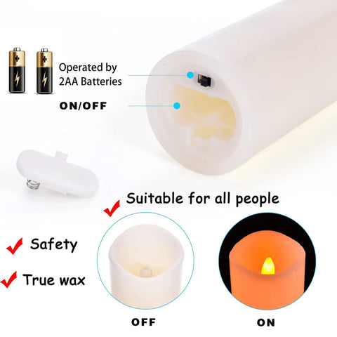 Flameless Battery Operated LED Pillar Candles Set Of Nine With Remote And 24 Hour Timer showing battery compartment
