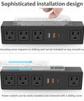 Under Desk Power Strip With 3M Adhesive Mount, 4 Outlets And 1200J Surge Protector, USB C And USB A Ports, Sliding Cover Shown