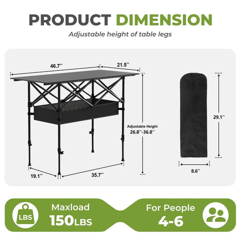 Portable Folding Camping Table With Carry Bag And Detachable Storage Pockets For Beach, Backyard, Picnics And BBQs.