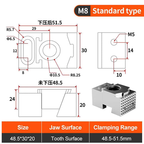 Rock Solid Single Sided Pneumatic Bench Vise Fixture For CNC Machining Center Multi Station Workholding Clamp Shop Tough Fixed Side Top Precision Milling Tool Silver with dimensions and specifications.