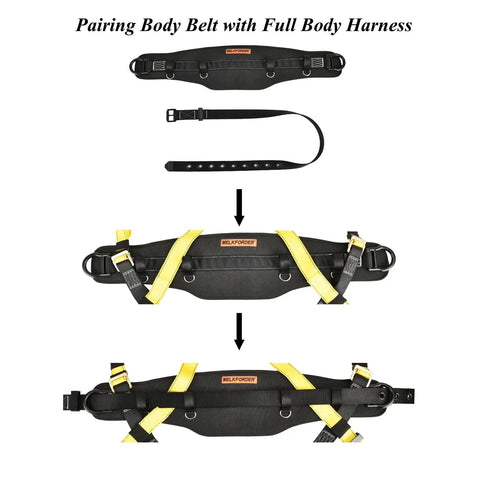 Tongue Buckle Body Belt With Aluminum Hardware And Hot Press Waist Pad, shown in assembly with harness system, dual side D-Rings