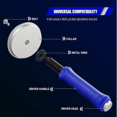Bearing Race And Seal Driver Kit 12 Piece Universal Wheel Bearing Installer Tool, showing blue ergonomic handle and driver components.