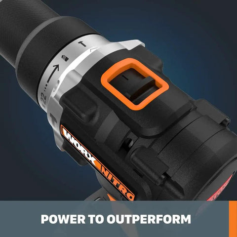 Close-up of Power Share 20V Cordless Hammer Drill With Brushless Motor And Half Inch Chuck Beastly Build For Tough Jobs
