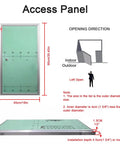 No Fuss Drywall Access Panel 16X35 Inch Paintable Sheetrock Hatch with dimensions, showing heavy duty aluminum frame.