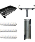 Pro Grade 18 Inch Microfiber Paint Roller Kit with adjustable pole, rolling tray, and three microfiber covers for DIY painting.