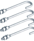4 Pack J Bolt Anchor Set Five Eighths Inch By Eleven Threads For Concrete Posts Decks And Fences Hot Dip Galvanized Steel