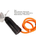 Beefy 48V Underwater Thruster for RC Boats and ROVs, 4000 RPM Aluminum CNC Housing with a 4 Blade Propeller, cables shown