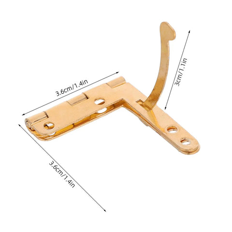 Gold Finish 92 Degree Quadrant Hinges For Jewelry Boxes And Small Cabinets With 8 Hole Iron Bent Corner Folding Lid Hardware 1.42 x 1.18 Inch Heavy Duty Durable Support And Tough As Nails For DIY Craft Projects, shown with dimensions.