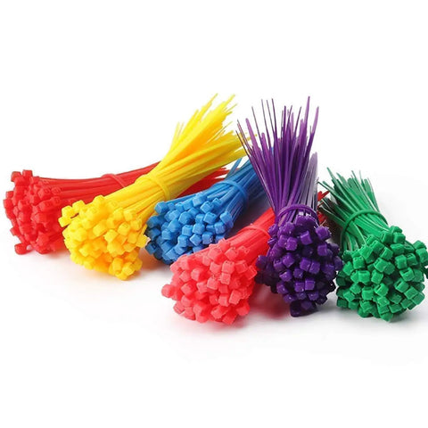 4 Inch Multicolor Zip Ties Kit Containing 480 Pcs Assorted Colors For Chicken Leg Marking, Deco Mesh Wreaths, DIY Projects, Self Locking Nylon 66 Ties In Pink Red Purple Yellow Blue Green UV Resistant displayed in bundles