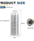 Knockout Grip Industrial Grade Ball Point Grub Screws M12x30mm 304 Stainless Steel Hex Socket, size and dimensions displayed.