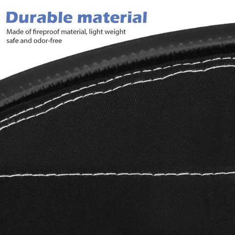 Close-up of Extended Welding Helmet Cover With Press Fit Seal For Pro Grade Protection, showing black fireproof material and durable seam.