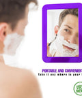 Magnetic Real Glass Mirror 5x7 Inch White Framed Locker Accessory in purple frame, reflecting a person shaving