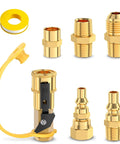 7 Piece Propane Quick Connect Fittings Kit For RV To Grill Or Cooking Heavy Duty Brass Adapters With 1/4 Inch NPT Male And 3/8 Inch Flare Connectors