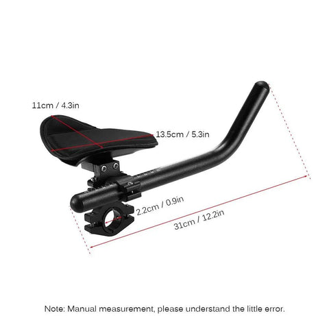 Aluminum Alloy Aero Bar Arm Rest For Bike Handlebar, ergonomic relaxation pad, thick foam padding, 0.9 to 1.3 inch bars, side view
