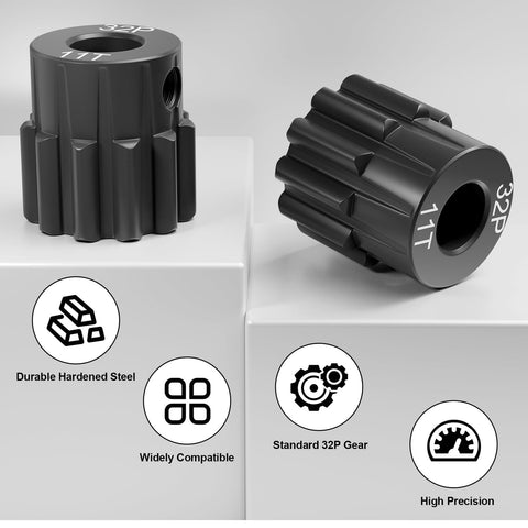 Two Piece 32P 11T Hardened Steel Pinion Gear Set For Traxxas Slash 4x4 Rustler Hoss TRX4 TRX6 RC Cars 3.175mm Shaft Direct Fit