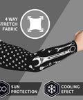 American Flag Stretch Arm Sleeves With Soft Fit Material For Ace Sun Protection UV Blocking Stay Cool And Look Fly Perfect For Road Workouts And Weekend Rides, featuring 4-way stretch fabric and cooling effect.