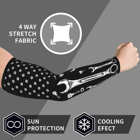 American Flag Stretch Arm Sleeves With Soft Fit Material For Ace Sun Protection UV Blocking Stay Cool And Look Fly Perfect For Road Workouts And Weekend Rides, featuring 4-way stretch fabric and cooling effect.
