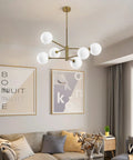 Globe Chandelier 6 Lights Dope Modern Gold Finish With Glass Globe Shades Sputnik Style Mid Century Pendant Lighting in living room