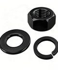 304 Stainless Steel Black Hex Nut Set With Flat Washer And Spring Washer Kit M2 Through M20 on white background