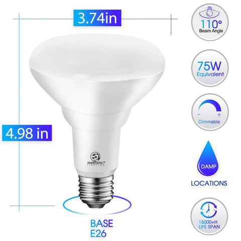 12 Pack 75W BR30 LED Recessed Flood Light Bulbs Dimmable 900 Lumens 2700K Soft White E26 Base Energy Saving Indoor Can Lighting