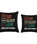 High Power Rocketry Throw Pillow For Space Enthusiasts Double Sided Print polyester decor cushion with Eat Sleep Love text