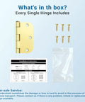 Heavy Duty 3.5 Inch Brass Door Hinges With Brushed Golden Finish And Set Of Three Solid Interior Exterior Hardware Pieces Delivering Buttery Smooth Swing Plus Knockout Style For Any Real Deal Home Upgrade Job Today, including hinge, screws, and installation guide.