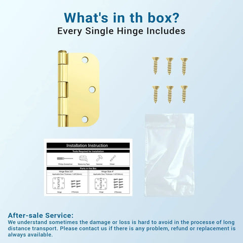 Heavy Duty 3.5 Inch Brass Door Hinges With Brushed Golden Finish And Set Of Three Solid Interior Exterior Hardware Pieces Delivering Buttery Smooth Swing Plus Knockout Style For Any Real Deal Home Upgrade Job Today, including hinge, screws, and installation guide.