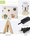 Details of Tripod Table Lamp For Kids Bedroom Nightstand With Kid Friendly Cartoon Linen Lampshade, Wood Tripod Base