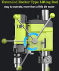 Extended rocker type lifting rod for 6 Speed Bench Drill Press With 13mm Stainless Steel Chuck For Wood And Metal Drilling.