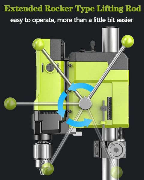 Extended rocker type lifting rod for 6 Speed Bench Drill Press With 13mm Stainless Steel Chuck For Wood And Metal Drilling.