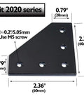 Ten Pack 60x60x4mm L Shaped Corner Bracket Plate For 20x20mm Aluminum Extrusion 5 Hole 90 Degree Outside Joining Plate Anodized Black