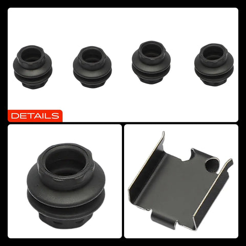 Upgrade Your Dodge Ram 2500 3500 4500 5500 With This Premium Front Or Rear Disc Brake Hardware Kit For Total Stopping Power And Long Lasting Durability, black rubber boots and spring clip