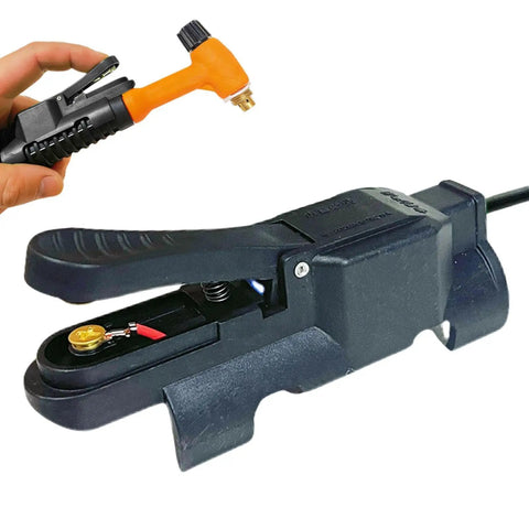 TIG Welding Torch Trigger Switch With Quick Release Clip Anti Slip Fingertip Control shown in close-up with universal handle clip.