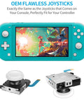 Switch Lite Analog Stick Repair Kit 19 In 1 OEM Thumbstick Parts with console and replacement joysticks visible