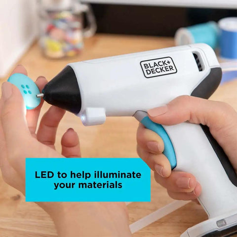 Person using 4V MAX Cordless Glue Gun USB Rechargeable Quick Heat Up In 30 Seconds with LED and comfort grip on craft project