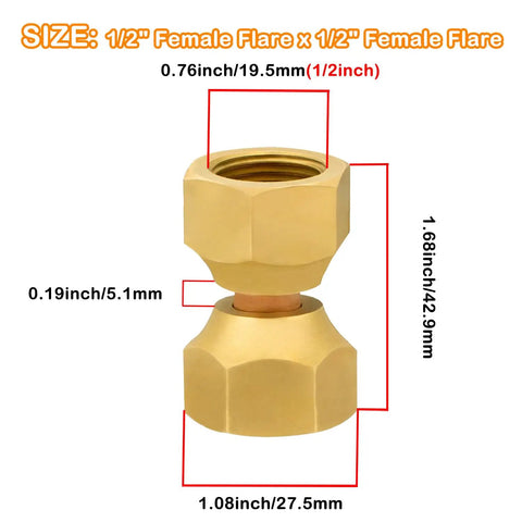 Two Pack One Half Inch Female To One Half Inch Female Double Flare Swivel Brass Adapter Fittings With Beefy Brass Build And Easy Install Swivel Nut Flare Tube Connector For Valve Lines Hydraulic Automotive And HVAC DIY Projects, brass fitting size chart