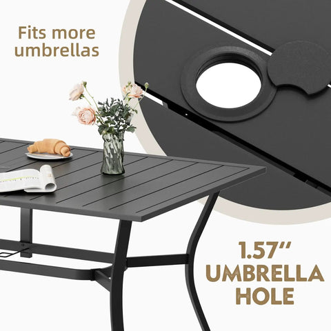 7 Piece Outdoor Dining Set With 6 Swivel Rocker Chairs High Back Textilene And Rectangular Metal Table With Umbrella Hole