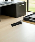 Rock Solid Under Desk Keyboard Drawer Slide Bracket featuring legit secure fit, black steel material on a minimal desk.