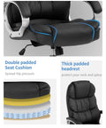 Ergonomic High Back Office Chair With Lumbar Support, Adjustable Desk Chair In PU Leather featuring double seat cushioning and headrest