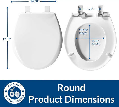 Soft Close Toilet Seat With Easy Clean Hinges Adjustable Front To Back Fit Round White Plastic Seat dimensions chart